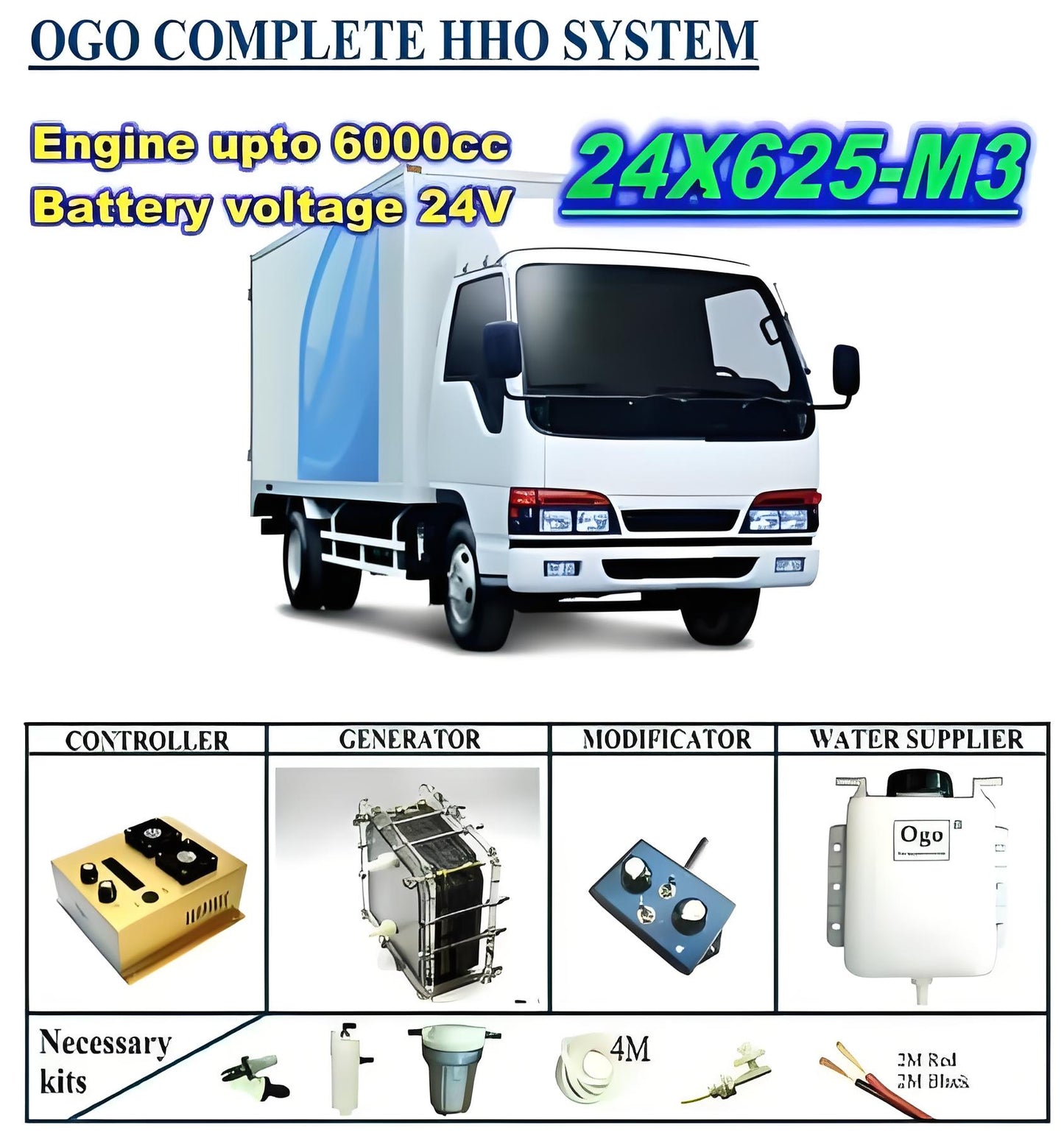 OGO Complete HHO system 24X625-M3 intelligent PWM controller CE&FCC MAF/MAP enhancer upto 6000CC