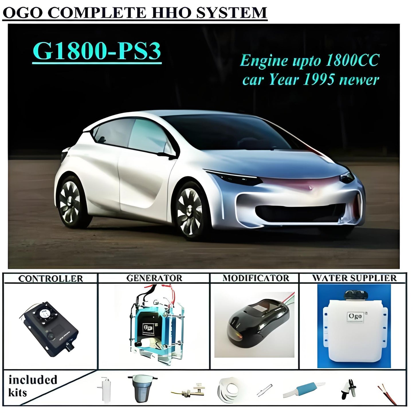 OGO Complete HHO system G1800-PS3 Smart PWM dynamic EFIE chip upto 1800CC