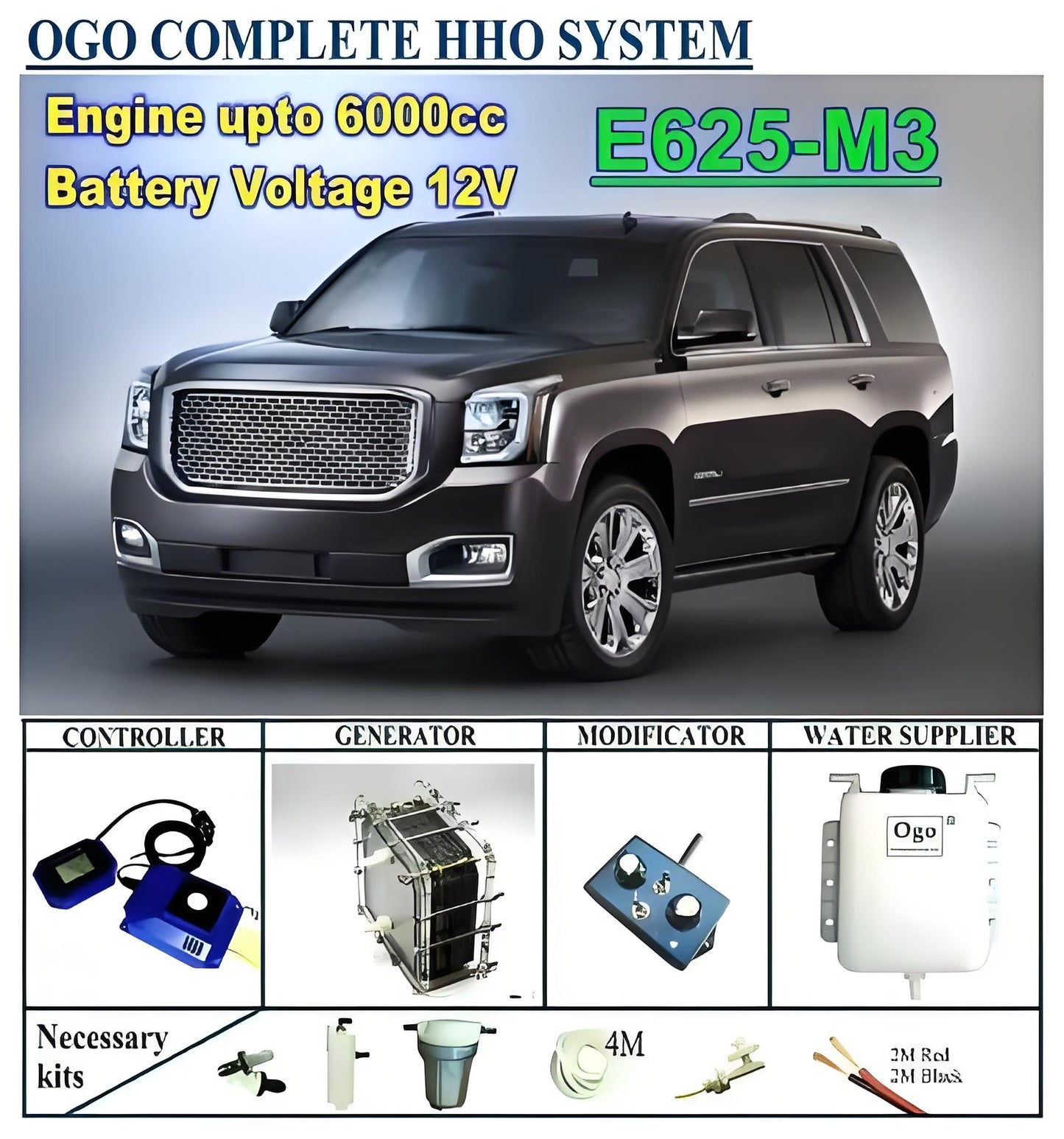 OGO Complete HHO system E625-M3 intelligent PWM controller CE&FCC MAF/MAP enhancer upto 6000CC