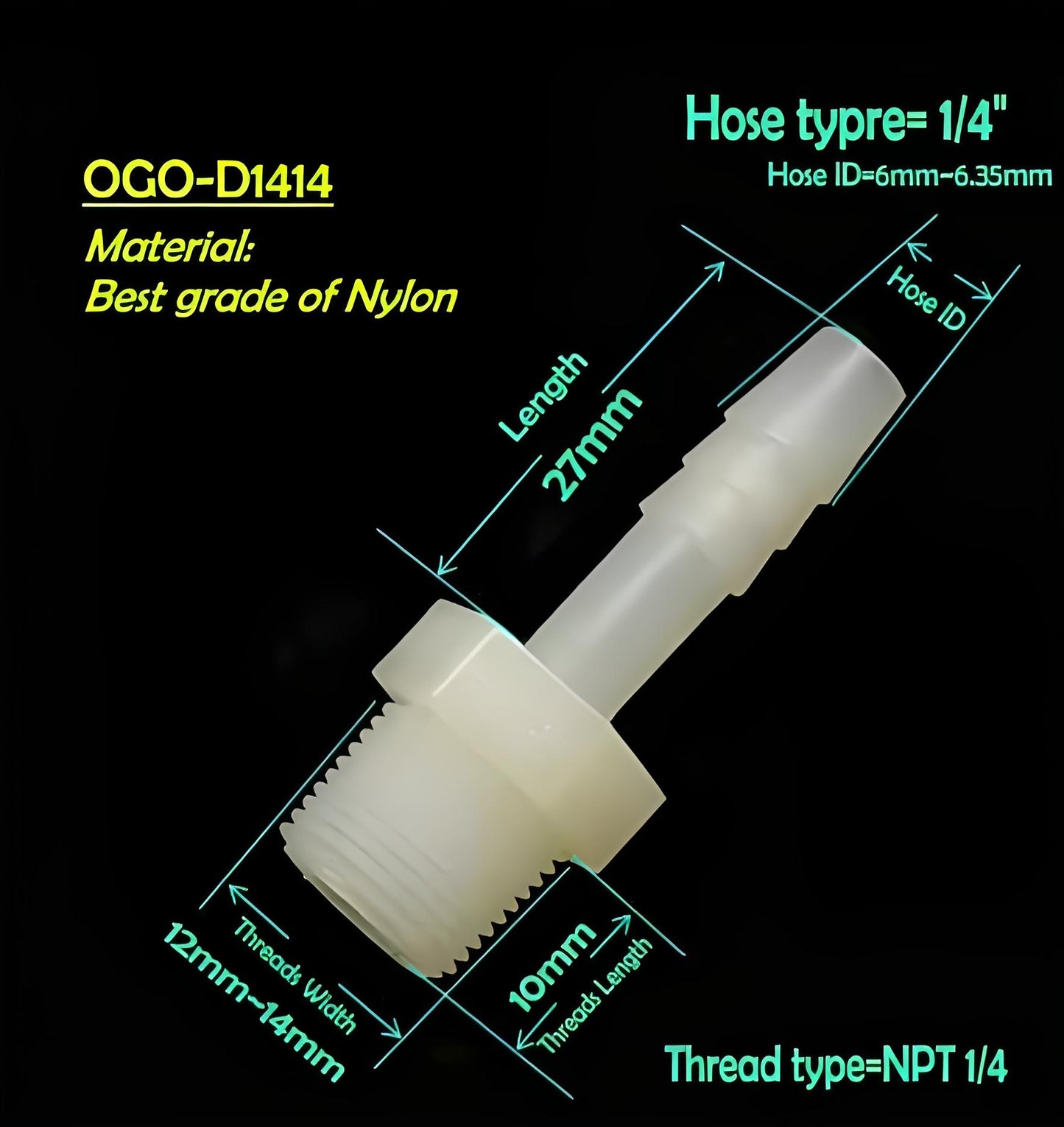 BEST GRADE OF NYLON HHO FITTINGS ELBOW OGO-D1414