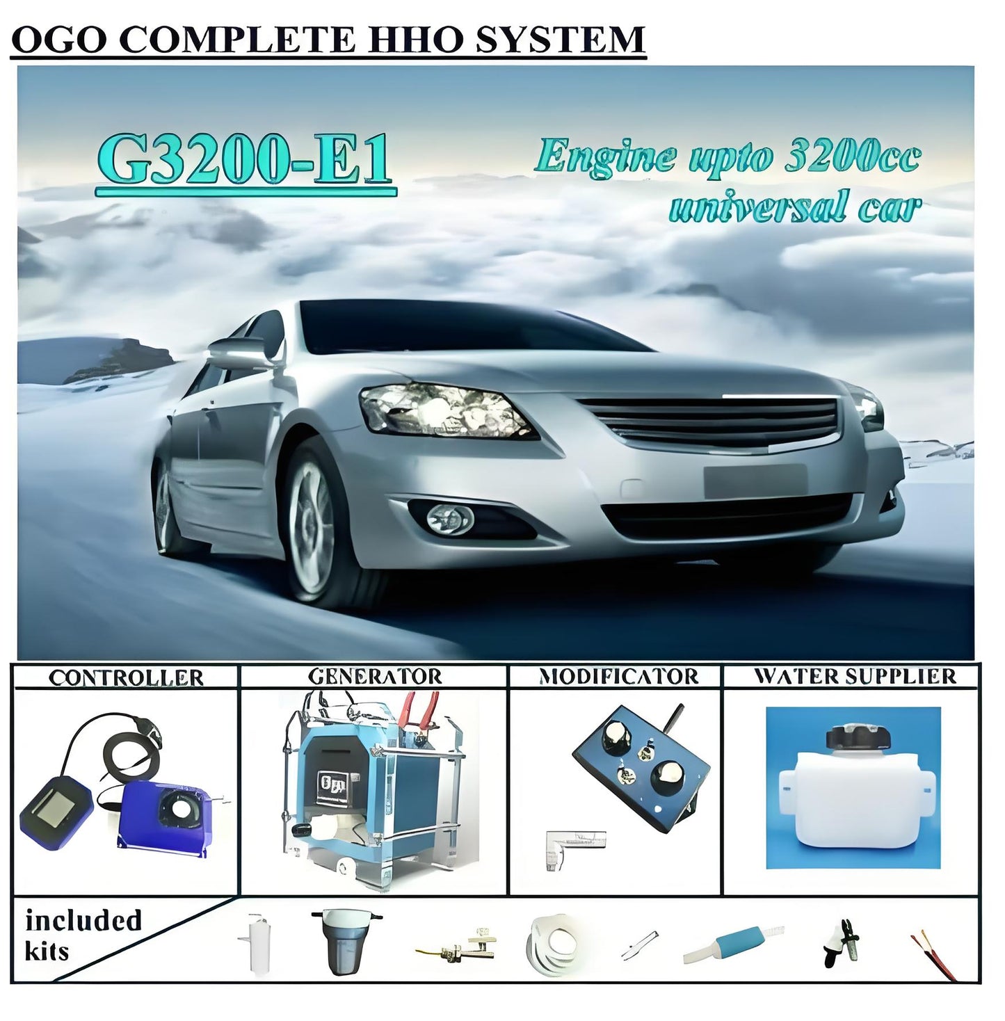 OGO Complete HHO system G3200-E1 Smart PWM MAP/MAF UPTO 3200CC Universal cars