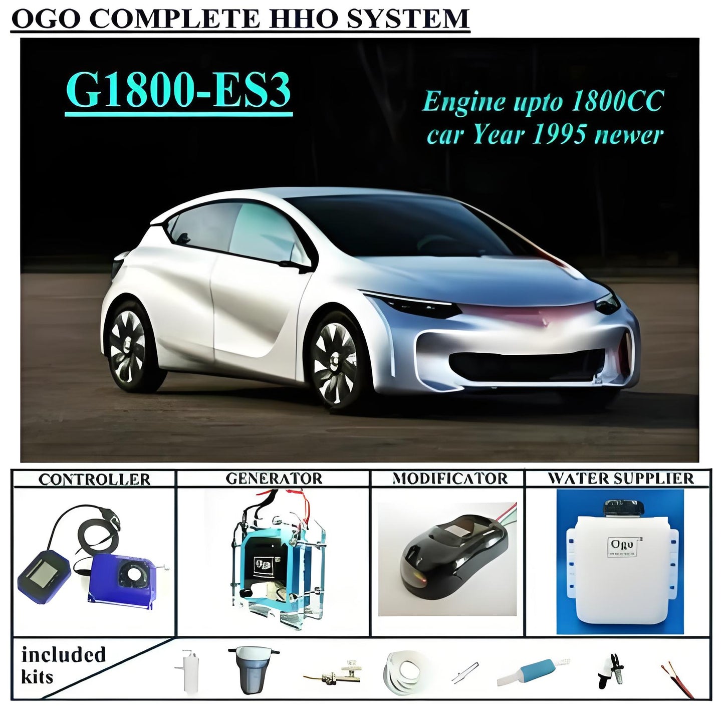 OGO Complete HHO system G1800-ES3 Smart PWM CHIP UPTO 1800CC