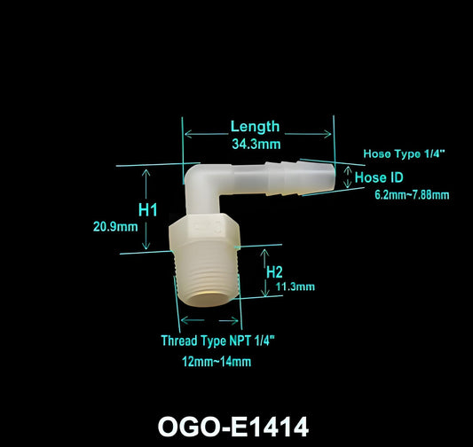 BEST GRADE OF NYLON HHO FITTINGS ELBOW OGO-E1414